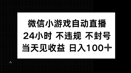 微信小游戏自动直播，24小时直播不违规 不封号，当天见收益 日入100+-斜杠青年