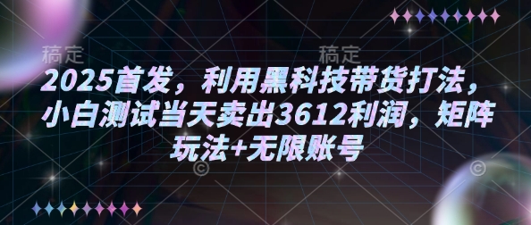 2025首发，利用黑科技带货打法，小白测试当天卖出3612利润，矩阵玩法+无限账号【揭秘】-斜杠青年
