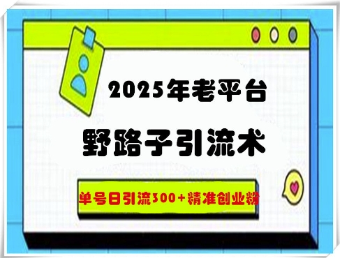 2025年老平台野路子引流术，单号日引流300+精准创业粉-斜杠青年