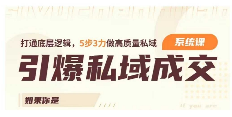 引爆私域成交力系统课，打通底层逻辑，5步3力做高质量私域-斜杠青年