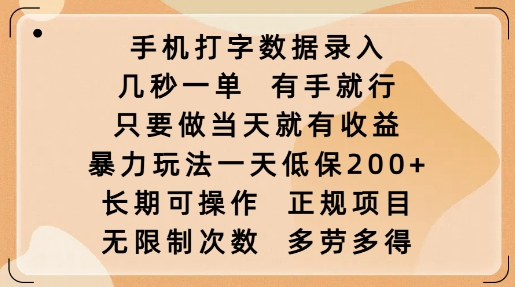 手机打字数据录入，几秒一单，有手就行，只要做当天就有收益，暴力玩法一天低保2张-斜杠青年