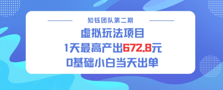 虚拟玩法项目 1天最高产出672.8，0基础小白当天出单-斜杠青年