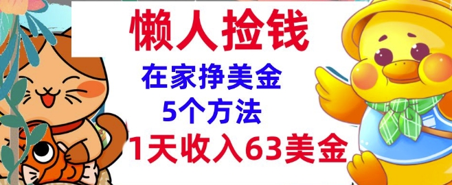 在家挣美金的5个方法，1天收入63美刀，内部教程，超简单，无脑操作-斜杠青年