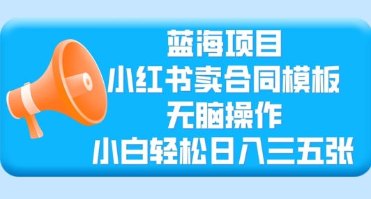 蓝海项目，小红书卖合同模板，无脑操作，小白轻松日入三张-斜杠青年