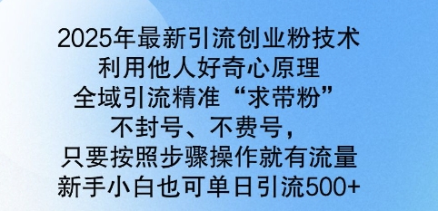 2025年最新引流创业粉技术，全域引流精准“求带粉”，不封号，不费号，新手小白也可单日引流500+-斜杠青年