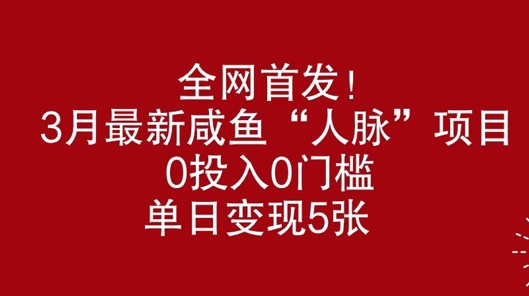 全网首发，3月最新咸鱼“人脉”项目，0投入0门槛，单日变现几张-斜杠青年