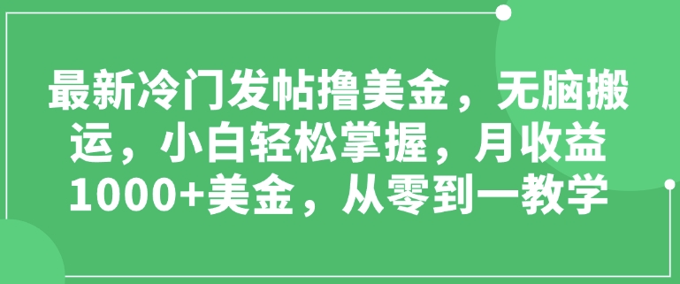 最新冷门发帖撸美金，无脑搬运，小白轻松掌握，月收益1000+美金，从零到一教学-斜杠青年