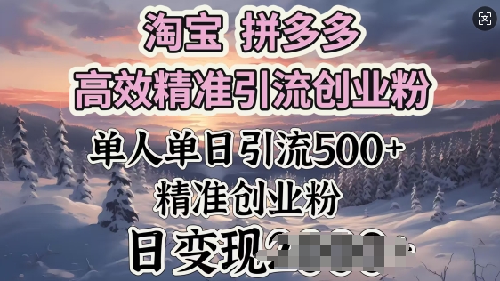 淘宝拼多多高效精准引流创业粉，单人单日引流500+创业粉，日变现多张-斜杠青年