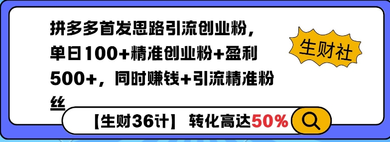 拼多多无敌思路引流创业粉，无脑矩阵开店，同时挣钱+引流精准粉丝-斜杠青年