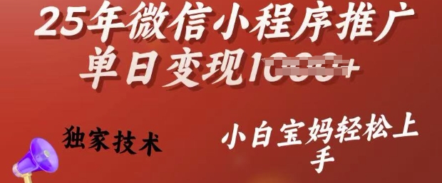 25年微信小程序推广单日变现多张，独家技术，小白宝妈轻松上手【揭秘】-斜杠青年