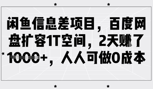 闲鱼信息差项目，百度网盘扩容1T空间，2天收益1k+，人人可做0成本-斜杠青年