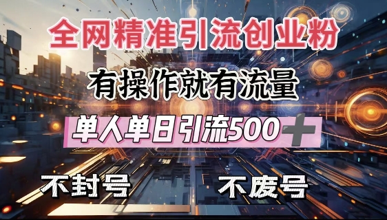 全网独家引流创业粉，有操作就有流量，单人单日引流500+，不封号、不费号-斜杠青年