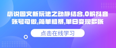 小说推文图文新玩法之动静结合，0粉抖音账号可做，简单粗暴，单日变现多张-斜杠青年