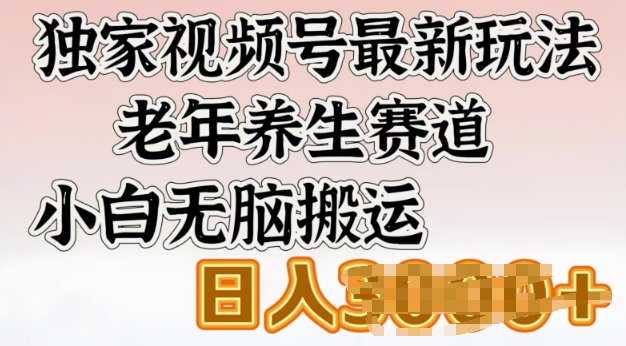 独家视频号最新玩法，老年养生赛道，小白无脑搬运，日入多张-斜杠青年