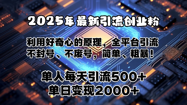 2025年最新引流创业粉，利用好奇心的原理，全平台引流，不封号、不废号，简单、粗暴-斜杠青年