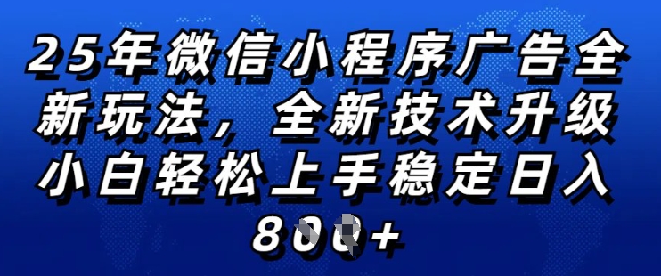 2025年微信小程序全新玩法纯小白易上手，稳定日入多张，技术全新升级，全网首发【揭秘】-斜杠青年