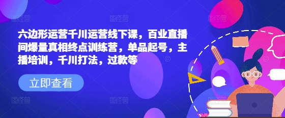 六边形运营千川运营线下课，百业直播间爆量真相终点训练营，单品起号，主播培训，千川打法，过款等-斜杠青年