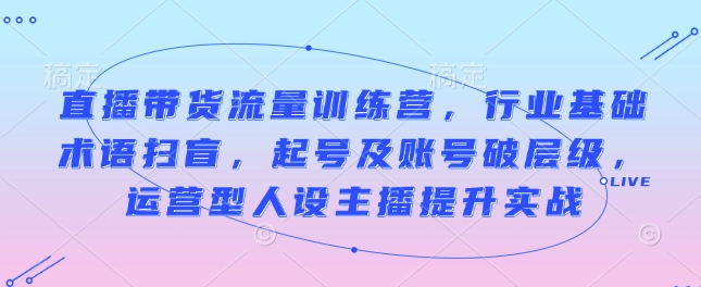 直播带货流量训练营，行业基础术语扫盲，起号及账号破层级，运营型人设主播提升实战-斜杠青年