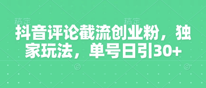 抖音评论截流创业粉，独家玩法，单号日引30+-斜杠青年