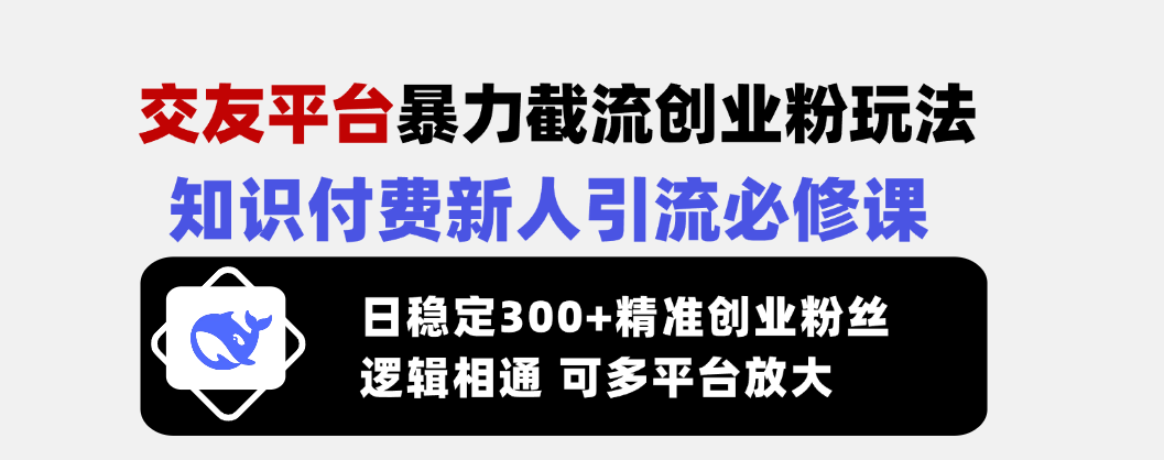 （14432期）交友平台暴力截流创业粉玩法，知识付费新人引流必修课，日稳定300+精准…-斜杠青年