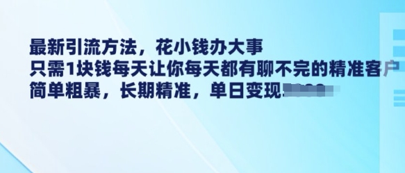 最新引流方法，花小钱办大事，只需1块钱每天让你每天都有聊不完的精准客户 简单粗暴，长期精准-斜杠青年