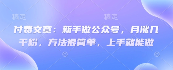 付费文章：新手做公众号，月涨几干粉，方法很简单，上手就能做-斜杠青年