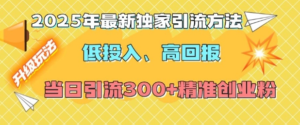 2025年最新独家引流方法，低投入高回报？当日引流300+精准创业粉-斜杠青年