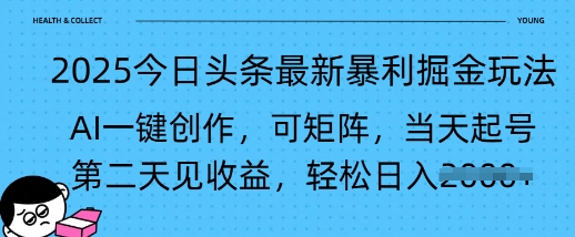 2025今日头条最新暴利掘金玩法，AI一键创作，可矩阵，当天起号，第二天见收益轻松日入多张-斜杠青年