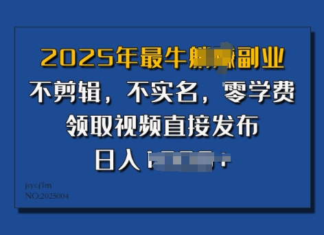 ​2025年最牛副业，不剪辑，不实名，零学费，零粉可做，领取视频直接发布，有播放就有收益-斜杠青年
