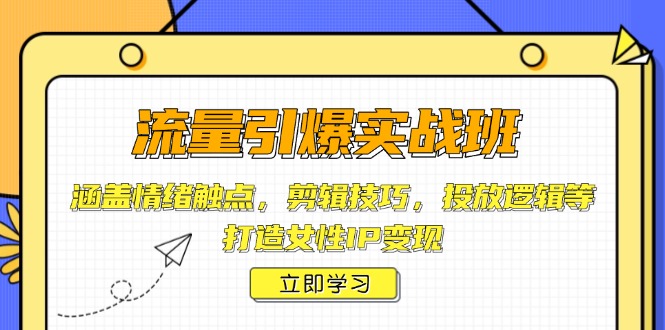 （14008期）流量引爆实战班，涵盖情绪触点，剪辑技巧，投放逻辑等，打造女性IP变现-斜杠青年