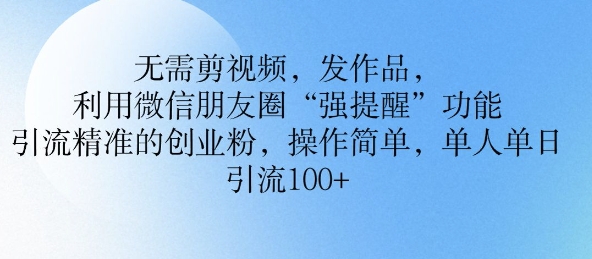 无需剪视频，发作品，利用微信朋友圈功能， 引流精准的创业粉，操作简单，单人单日引流100+-斜杠青年