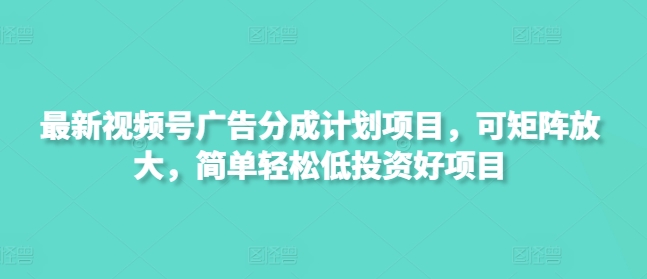 最新视频号广告分成计划项目，可矩阵放大，简单轻松低投资好项目-斜杠青年