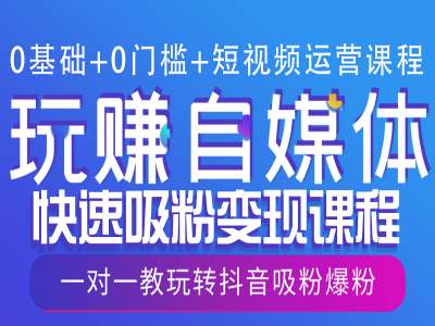 0基础+0门槛+短视频运营课程，玩赚自媒体快速吸粉变现课程，一对一教玩转抖音吸粉爆粉-斜杠青年