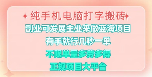 纯手机电脑打字搬砖，有手就行，几秒一单，多劳多得，正规项目大平台【揭秘】-斜杠青年