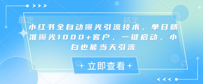小红书全自动曝光引流技术，单日精准曝光1000+客户，一键启动，小白也能当天引流【揭秘】-斜杠青年