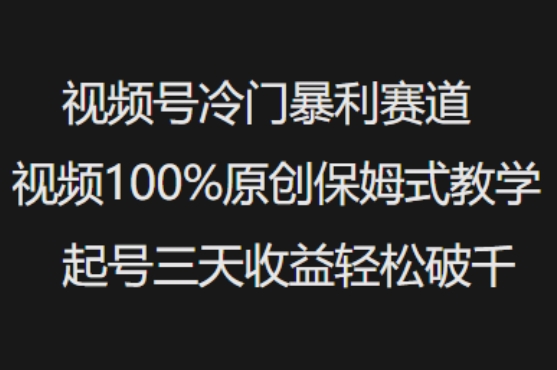 视频号冷门暴利赛道视频100%原创保姆式教学起号三天收益轻松破千-斜杠青年