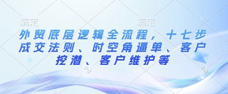 外贸底层逻辑全流程，十七步成交法则、时空角逼单、客户挖潜、客户维护等-斜杠青年