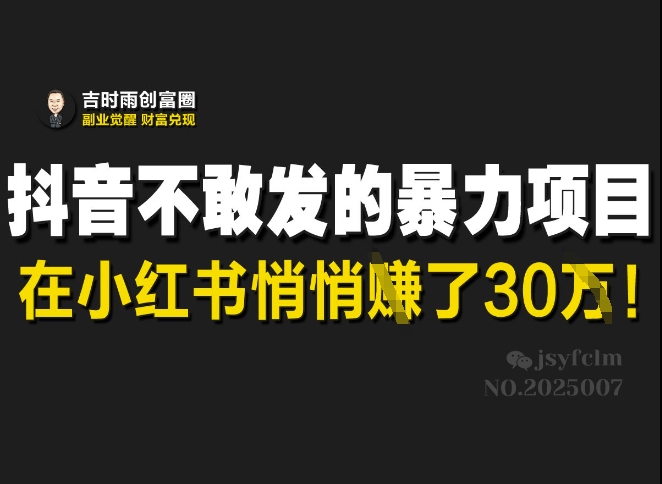 抖音不敢发的暴利项目，在小红书悄悄挣了30W-斜杠青年