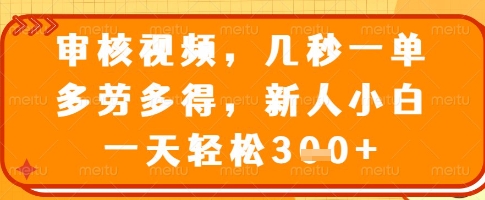 审核视频，几秒一单，多劳多得，新人小白一天轻松3张【揭秘】-斜杠青年