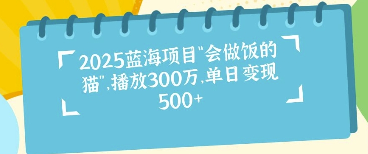 2025蓝海项目“会做饭的猫”，播放300万，单日变现多张-斜杠青年