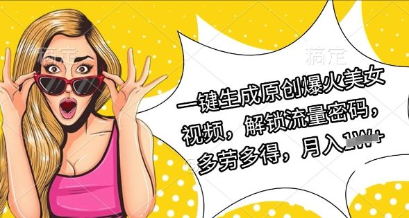 一键生成原创爆火美女视频，解锁流量密码，多劳多得，月入过W-斜杠青年